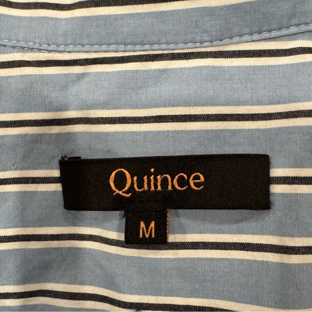 Quince 100% Organic Cotton Poplin Drop Waist Shirt Dress Blue Stripe size medium - Picture 6 of 11